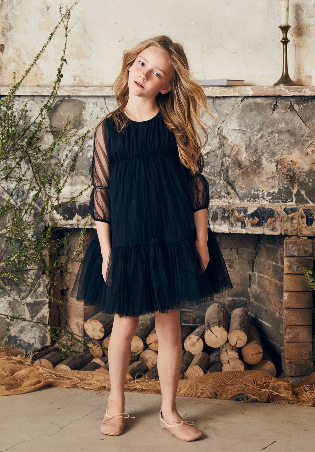 Alice Dress Black tulle flower girl with ruffles NELLYSTELLA