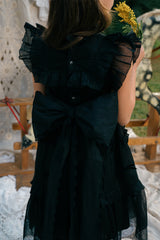 Black Victorian tulle flower girl dress with embroidery