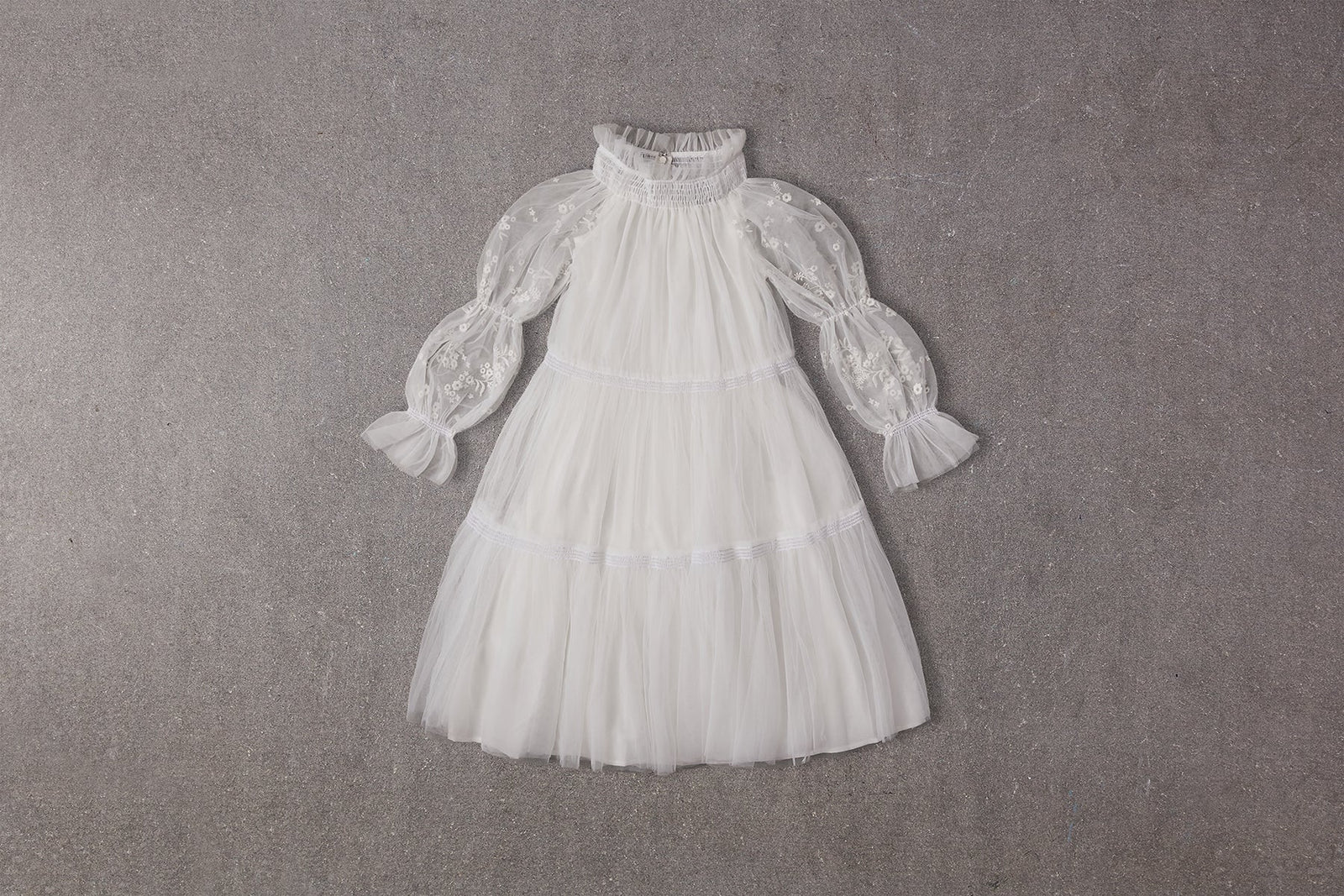 Esther Dress | Flower girl dress with embroidered puffed sleeves in white  tulle – NELLYSTELLA